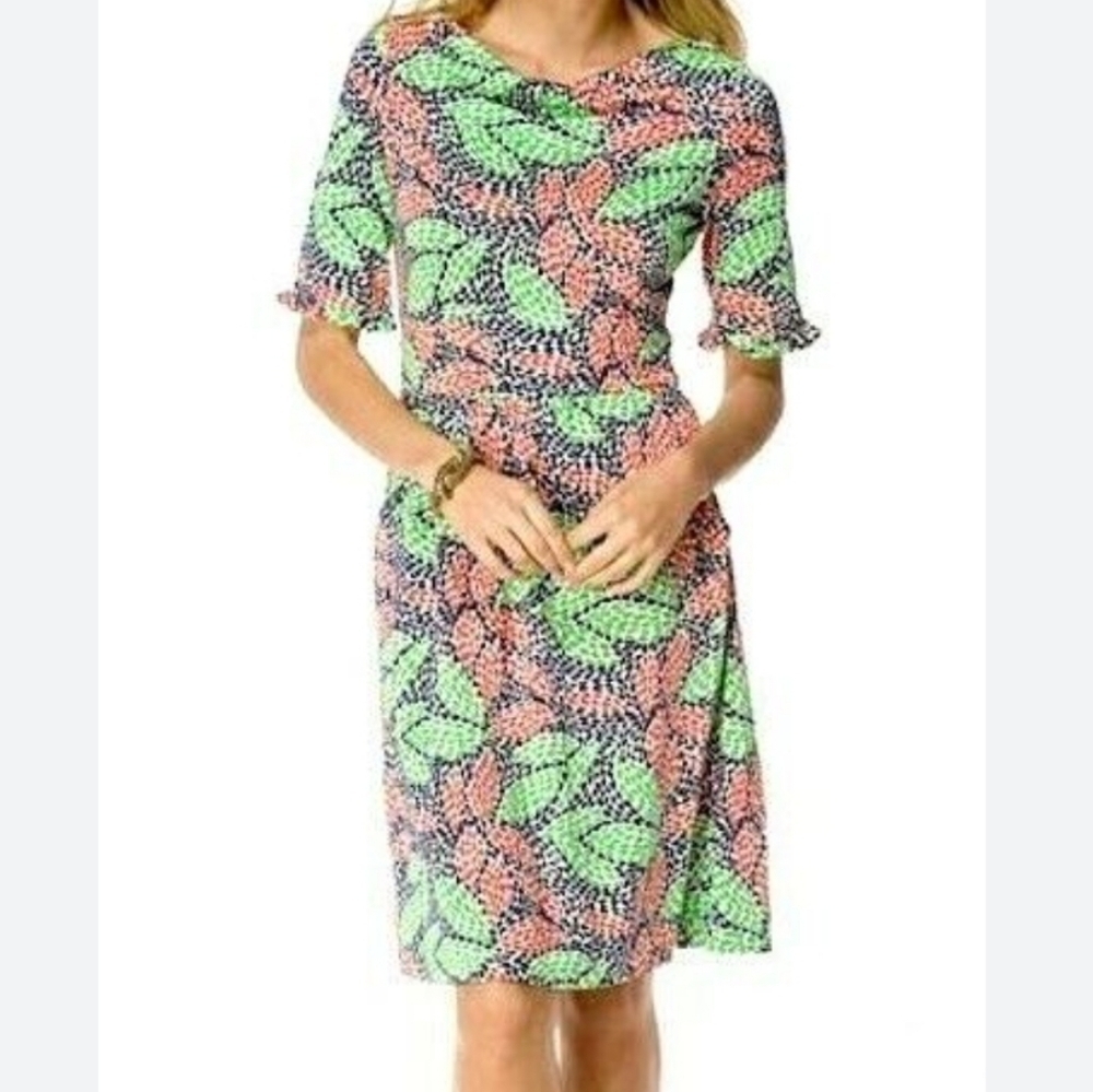 Lilly Pulitzer Blanca Red Multicolored Casting Call Silk Jersey Dress Sz S